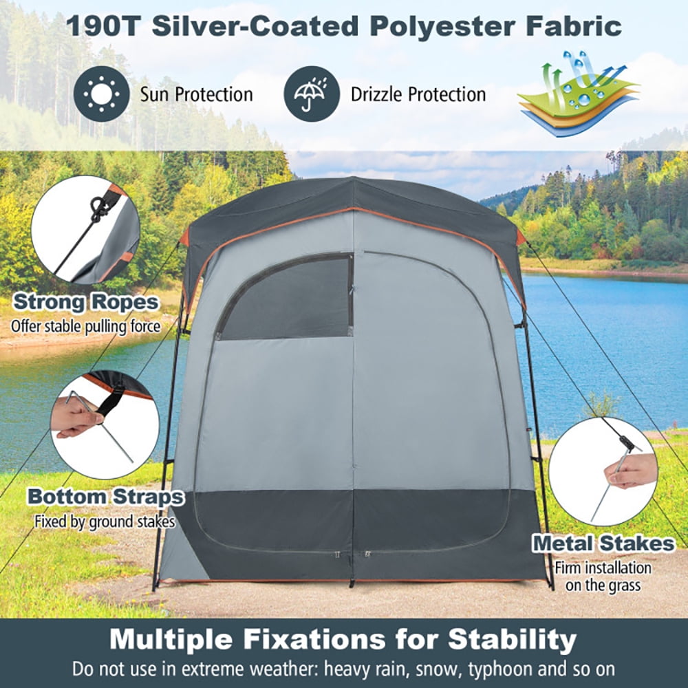 Aimee Lii 2 Rooms Oversize Privacy Shower Tent with Removable Rain Fly and Inside Pocket, Easy Set Up Shower Privacy Shelter, Gray