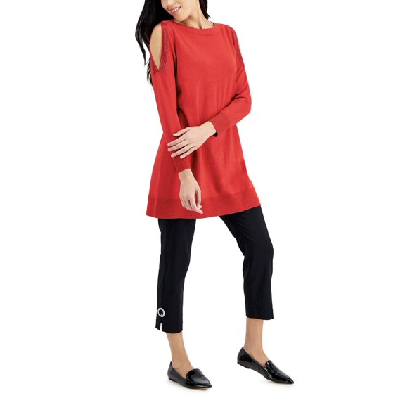 JM Collection Women's Cold-Shoulder Sweater Dress Real Red Size L