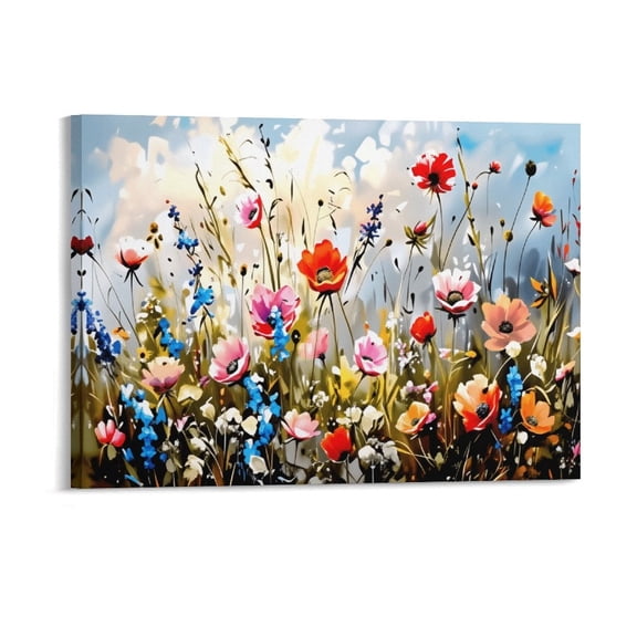 Potopok Framed Decorative Art With Frame, Colorful Botanical Canvas Print, Floral Market Watercolour Wall Decor For Bedroom Bathroom Living Room,16x12