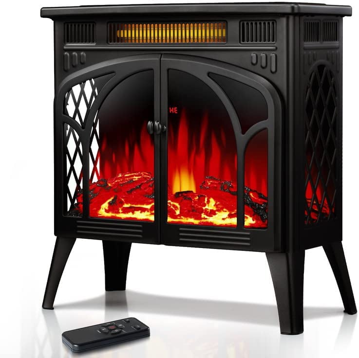24Inches Electric Fireplace Stove, Free-Standing Electric  Fireplace with Adjustable Brightness, Indoor Heater with Realistic Flame  Effects, Overheating Protection, 500w/1500w, Black