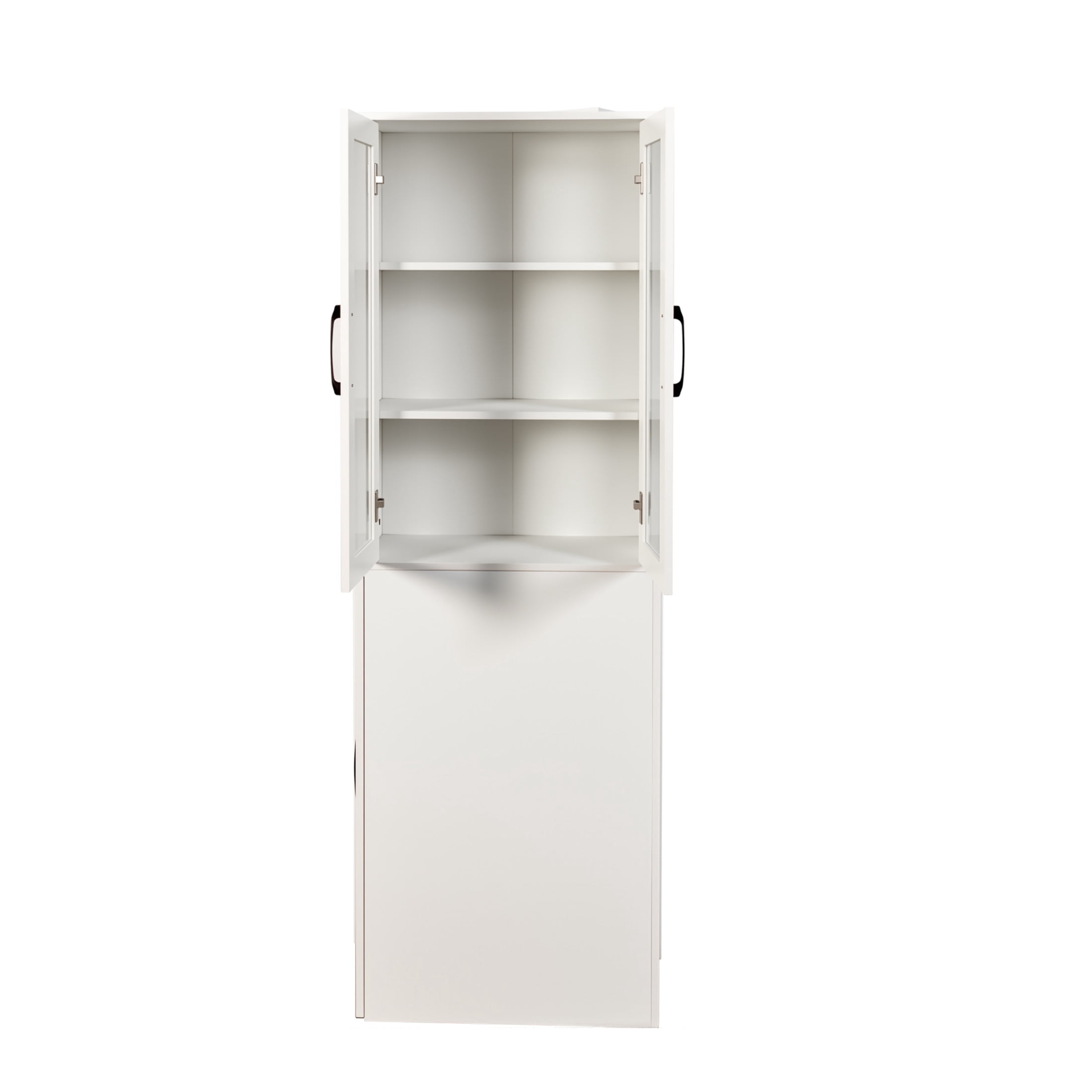 Noble House Fergus 70.87" Pantry Display Cabinet, 4-Tier Pull-Out Shelves & Glass Doors, Compact Wood Storage, White