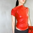 thumbnail image 3 of DuoJiaJ Women's Slim Fit Off Shoulder Leather Top Summer Streetwear Fashion Shirt Women’s Casual Ribbed Knit Tank Tops, 3 of 5
