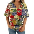 thumbnail image 4 of Gamivast Placed Summer Shirts for Women Short Sleeve V Neck Blouses Shirts Floral Double Layers Tunics Tops Vacation Casual Trendy Loose Fit Shirts Red XXL Recent, 4 of 6