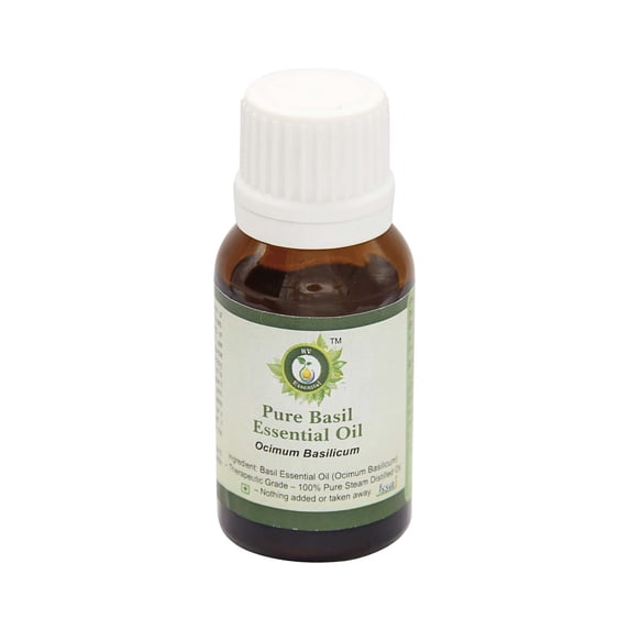 R V Essential Pure Basil Essential Oil 10ml (0.338oz)- Ocimum Basilicum (100% Pure and Natural Steam Distilled)