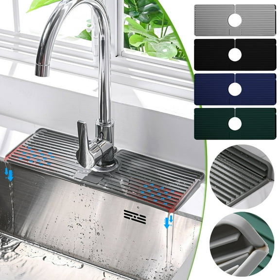 Silicone Faucet Drip Pad, Kitchen Sink Drain Mat with Water Absorbing Design for 2.5" Faucets, Non-slip & Dishwasher Safe for Easy Cleaning, for Kitchen Countertops & Bathroom Sinks to Keep