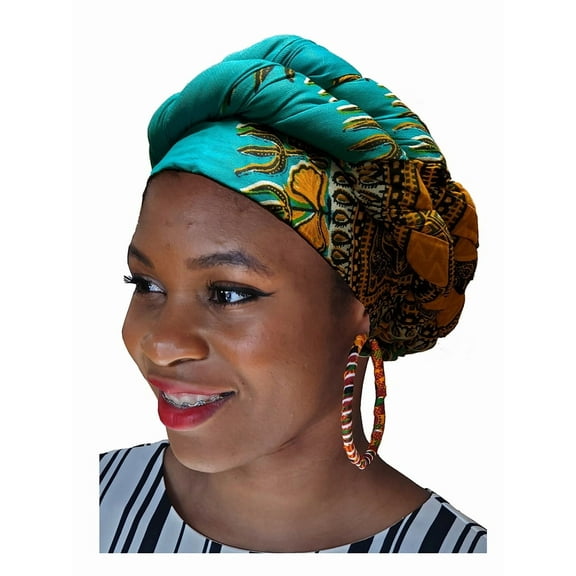Turquoise Dashiki African Dashiki Print Ankara Modu Hat Pre-tied Head wrap