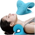 thumbnail image 2 of Relajante para cuello y hombros, dispositivo de tracción cervical, camilla para cuello con almohada (azul), 2 of 5