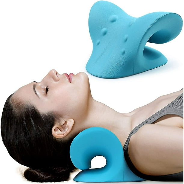 Sxbd Relajador De Cuello Y Hombros, Dispositivo De Tracción Cervical Para El Alivio Del Dolor Y Alineación De La Columna Cervical, Almohada Quiropráctica Camilla De Cuello(Azul) Feliz Sencillez