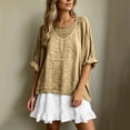 thumbnail image 4 of YuXingFu Maxi Dress Plus Size Mid-Length Scoop Neck Plus Size Womens Dress Long Sleeve Pleated Casual Summer Khaki L, 4 of 7