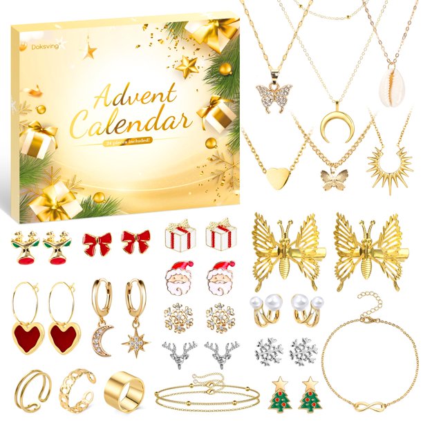 Calendario De Adviento 2024 Conjunto De Joyas Calendario De Cuenta Regresiva De 24 Días Para Mujeres Adultas Pulsera De Moda Navideña Collar Anillos Pendiente Regalo Sorpresa De Navidad Para Esposa Hi