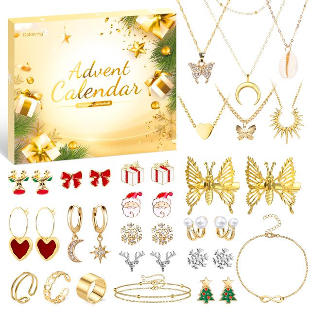 Calendario De Adviento 2024 Conjunto De Joyas Calendario De Cuenta Regresiva De 24 Días Para Mujeres Adultas Pulsera De Moda Navideña Collar Anillos Pendiente Regalo Sorpresa De Navidad Para Esposa Hi