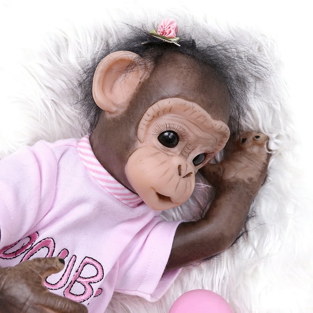 Amdohai Decdeal 16 Inches Realistic Baby Monkey Doll Lifelike Reborn Baby Monkey Handmade Detailed Painting Art Dolls with Blue T shirt Walmart