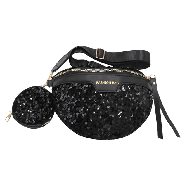 Riñonera MOSSTYUS con diamantes de imitación para mujer, color negro