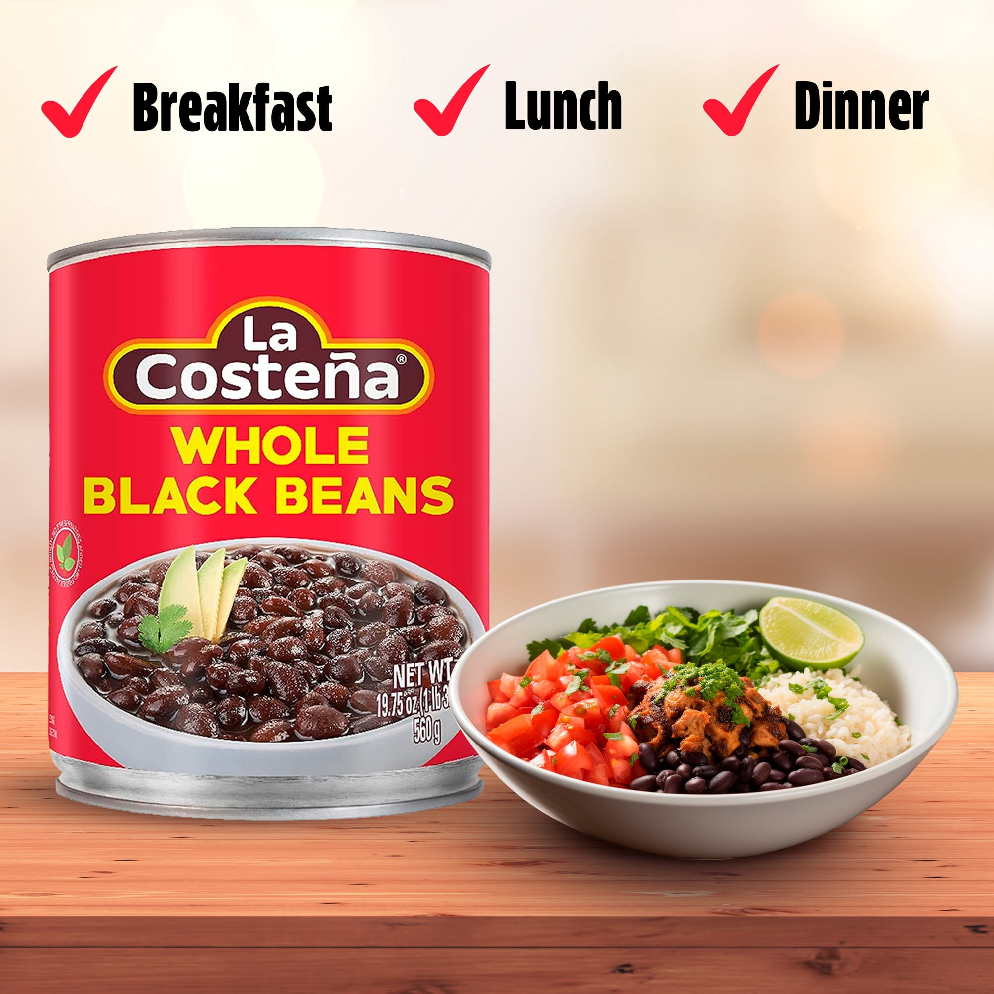(4 pack) La Costeña Canned Black Beans, 19.75 oz