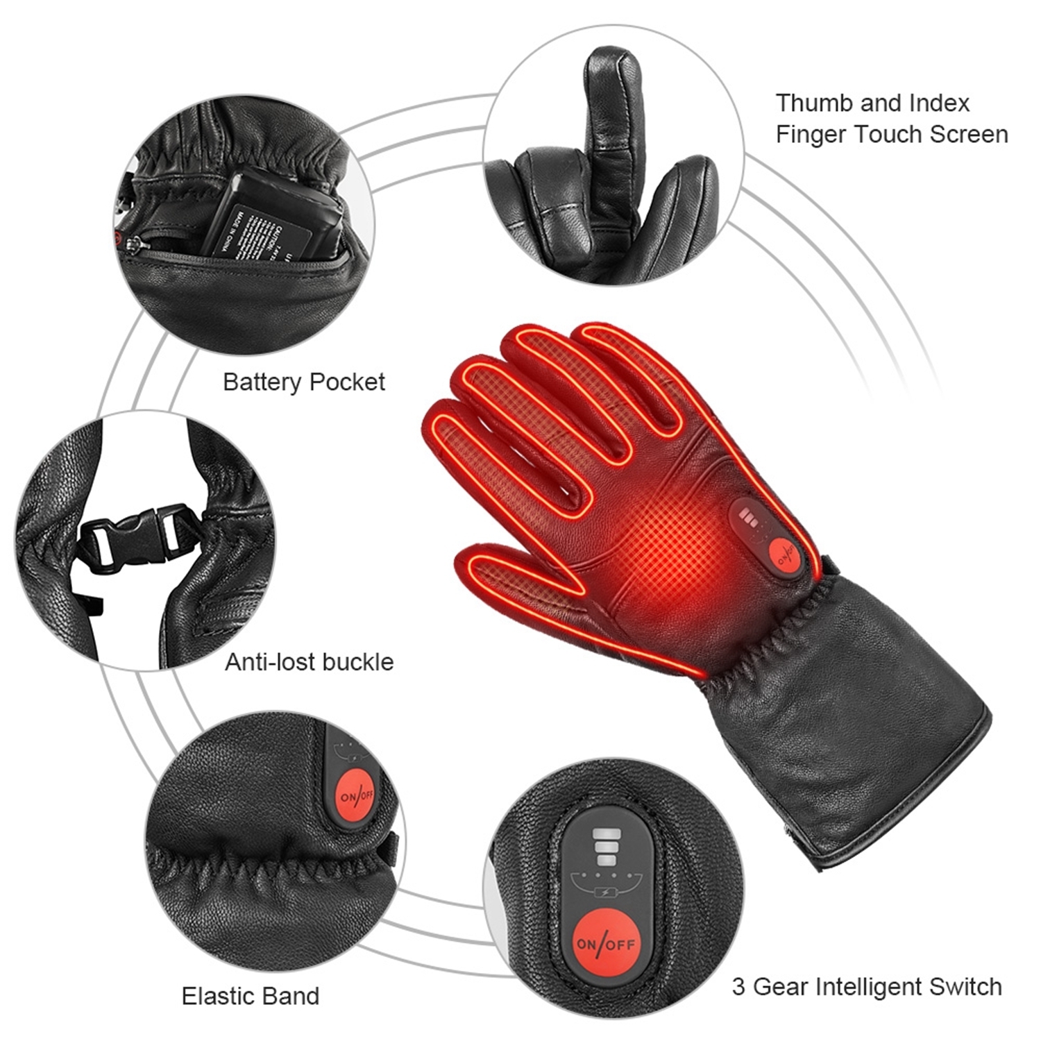 Sun Will Heated Thermal Gloves for Men and Women，2200mAh Rechargeable Battery Ski Mitterns Black XS-3XL