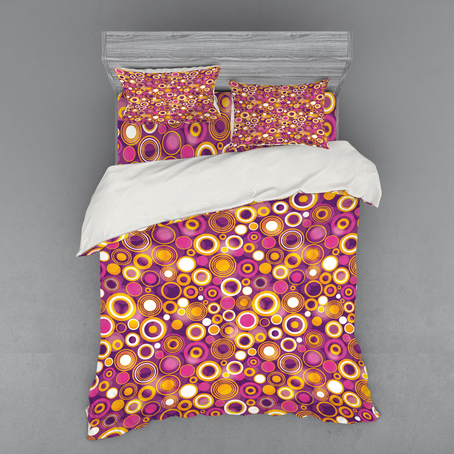 Geometric Duvet Cover Set, Retro Style 70s Like Vintage Circles and Rounds Water Drops Like