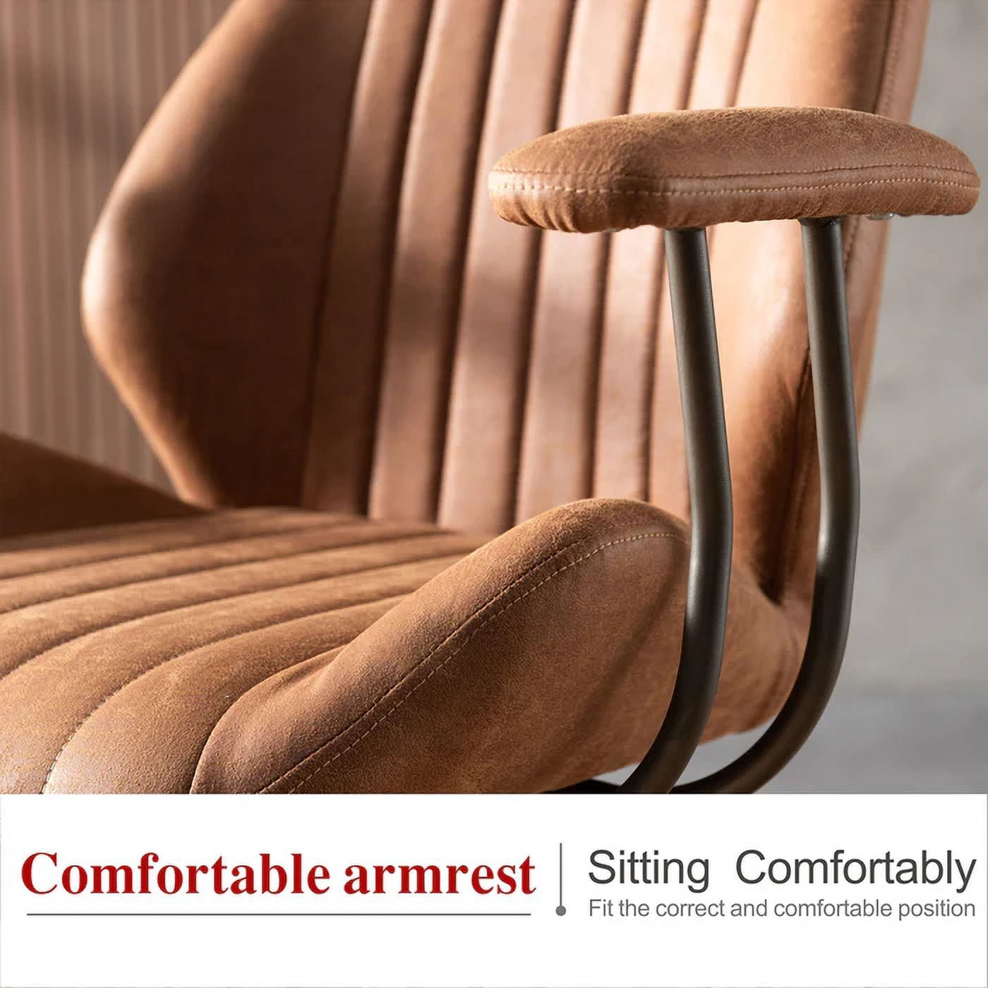 XIZZI Ergonomic Office Chair with Wheels Suede Fabric Swivel Gaming Chair,Modern Adjustable Computer Chairs with Armrest-Light Brown