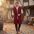 thumbnail image 5 of Mens Renaissance Hooded Tunic Sleeveless Medieval Waistcoat Viking LARP Assassin Style Costume Outerwear Long Vest, 5 of 8