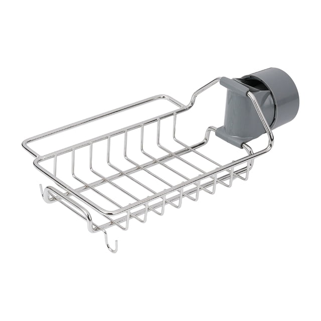 Graflsoa Stainless Steel Single-Layer Faucet Storage Rack with Towel Bar & Hooks for Kitchen Sponge and Brush Organization