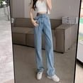 thumbnail image 2 of Street retro color blocked high waisted wide leg jeans for women in spring, autumn and winter, loose and slimming straight leg pants for mopping the floor, 2 of 4