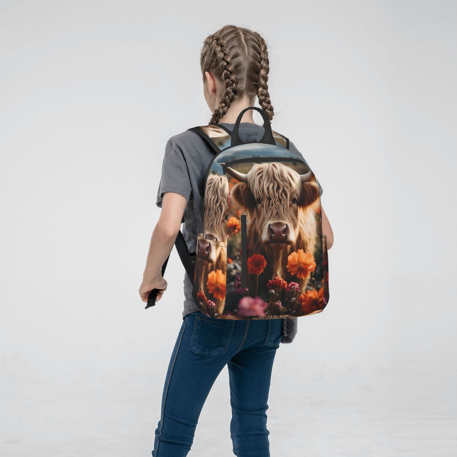 Xecao Realistic Flower Cow print Backpack For women men Aesthetic Lightweight Travel Daypack Simple Cute Backpack For Bookbag