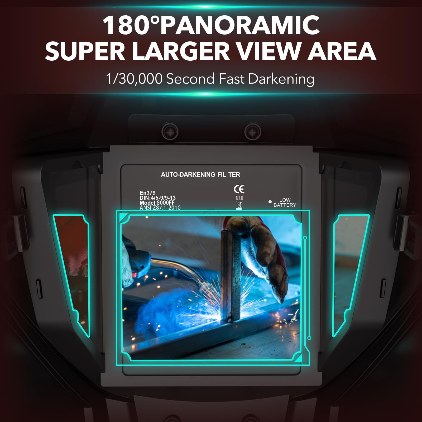Panoramic View Welding Helmet Auto Darkening Welding Hood True Color 4 Arc Sensor Welding Mask Large Viewing 3.94" x 3.15" Wide Shade 4/5-9/9-13 Weld Helmet for TIG MIG ARC Weld
