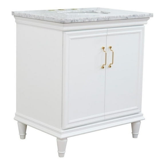 31 in. Single Wooden Vanity  White with White Carrara Oval Sink