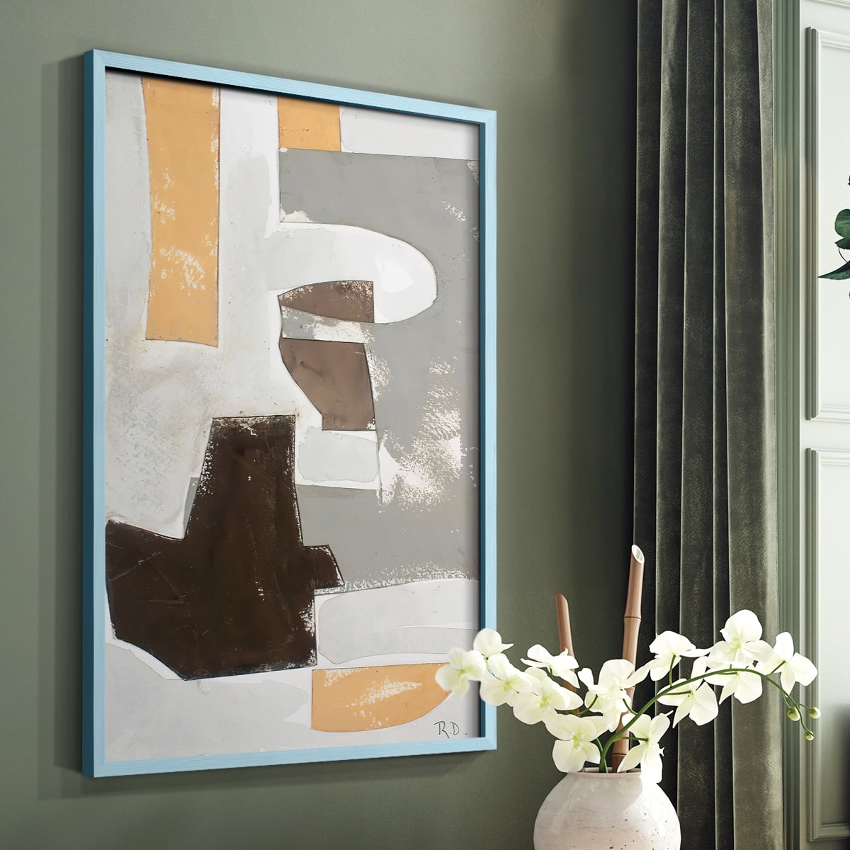 Andalusian Forms III Framed Print in Blue Solid Wood Framed Print No Nail Hanging