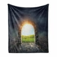 thumbnail image 1 of Fantasy Soft Flannel Fleece Throw Blanket, Mysterious Entrance to New Life Theme with Greenland Wildflowers and Sunbeams, Cozy Plush for Indoor and Outdoor Use, 70" x 90", Green Yellow, by Ambesonne, 1 of 5