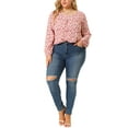 thumbnail image 2 of Unique Bargains Women's Plus Floral Ruffle Round Neck Peplum Blouse 1X Pink, 2 of 7