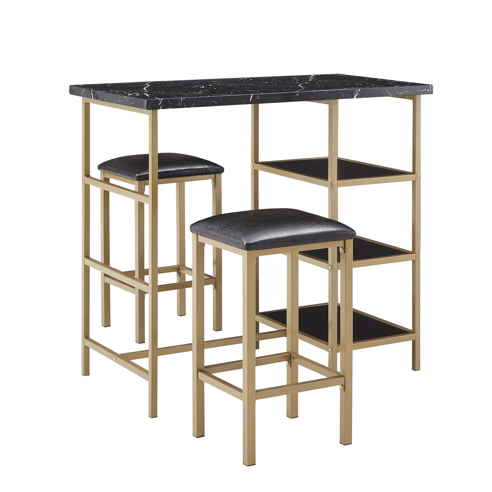 Weston Home Harper Counter Height Metal Table Table with Faux Marble Top and 2 Stools, Multiple Finishes