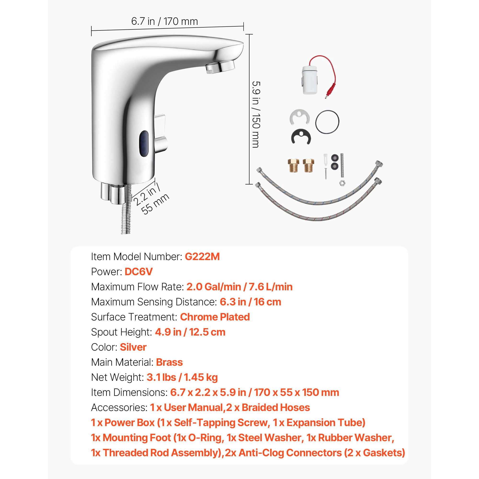 Touchless Bathroom Sink Faucet Infrared Sensor Automatic Hot/Cold Water Adjustable Brass for Home Office Hotel