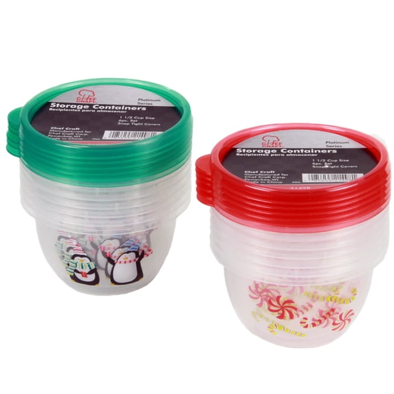 Chef Craft Select Holiday Christmas Storage Container, 1.5 Cup Capacity 6 Piece Set , Color May Vary