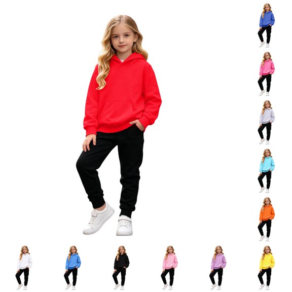 Rhuody Girls Outfits Long Sleeve Round Neck Tracksuit Solid Color Hoodies Pants Handsome 9-10 Years Big Girls Clothing Red
