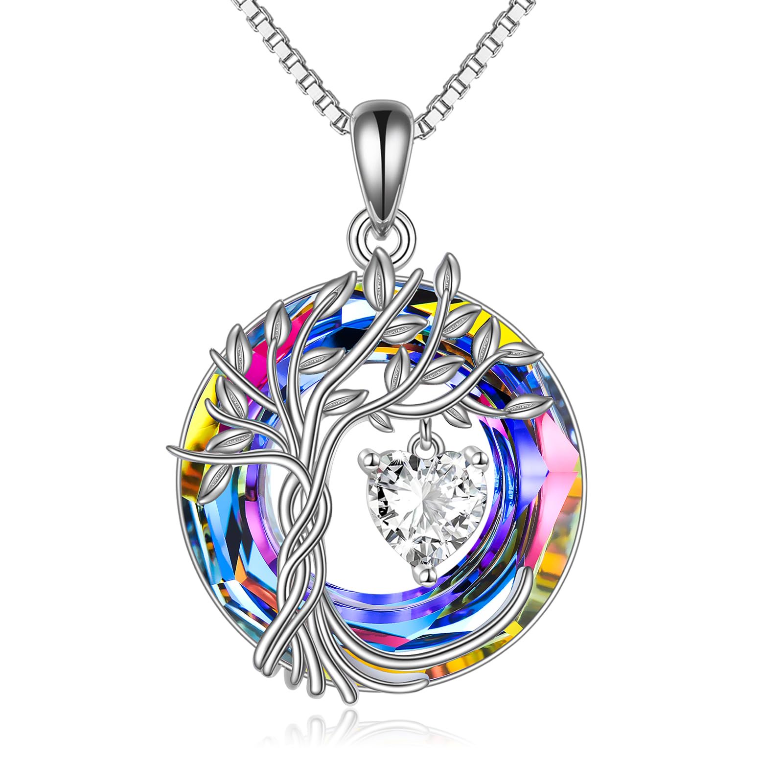 YAFEINI Tree of Life Necklace 925 Sterling Silver April Birthstone Pendant Necklaces with Crystal Anniversary Birthday Wedding Jewelry for Mom Her Wife Sister