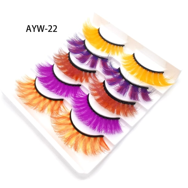 Zhuge Pestañas postizas de visón de colores, pestañas postizas de visón de gato largas y gruesas, rizadas y espectaculares, 5 pares (AYW-22)