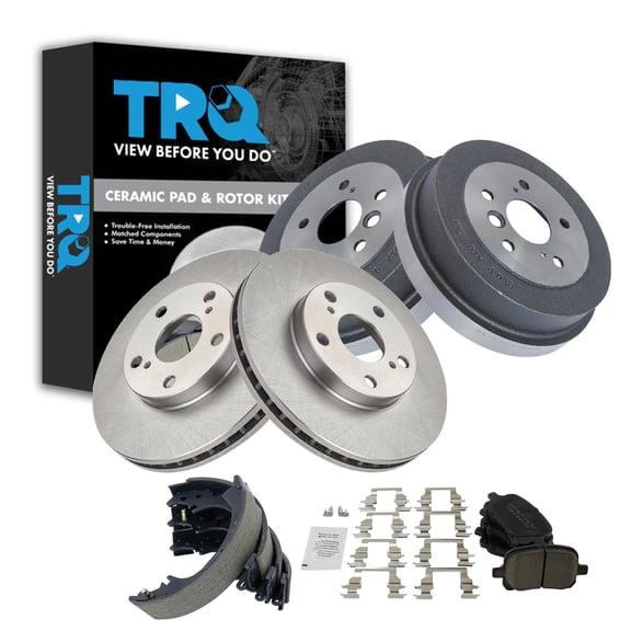 TRQ Front & Rear Brake Pad & Rotor,Shoe & Drum Kit Ceramic Fits 1997-2000 Toyota Camry 1999-2001 Solara