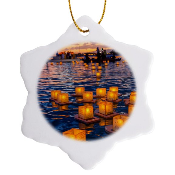 3drose, Lantern Floating Festival, Honolulu, Hawaii, Usa - Us12 Dpb2761 - Douglas Peebles, 3 inch Snowflake Porcelain Ornament