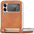 thumbnail image 4 of for Samsung Galaxy Z Flip4 Phone Case with Card Holder, PC Hard Shockproof Back Cover Slim Durable Protective PU Leather Phone Case for Samsung Galaxy Z Flip 4 5G PZ Brown, 4 of 7