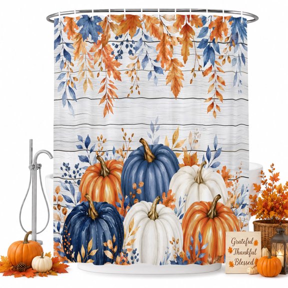 Shower Curtains for Bathroom-36"x72",Fall Pumpkin Maple Leaf Waterproof Bath Curtain Grommet Shower Curtain Set with Hooks