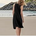 thumbnail image 4 of Women's Solid Color Sleeveless Tank Dress Casual Beach Sundress with Front Ruffle Trim and Hidden Pockets for Daily Wear,Black L, 4 of 5