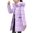 thumbnail image 5 of Brnmxoke Puffer Jacket Long Women Winter Thick Faux-Fur-Trim Hooded Bubble Jackets Plus Size Long Sleeve Outerwear Parka Coats with Pockets Purple,XL, 5 of 8