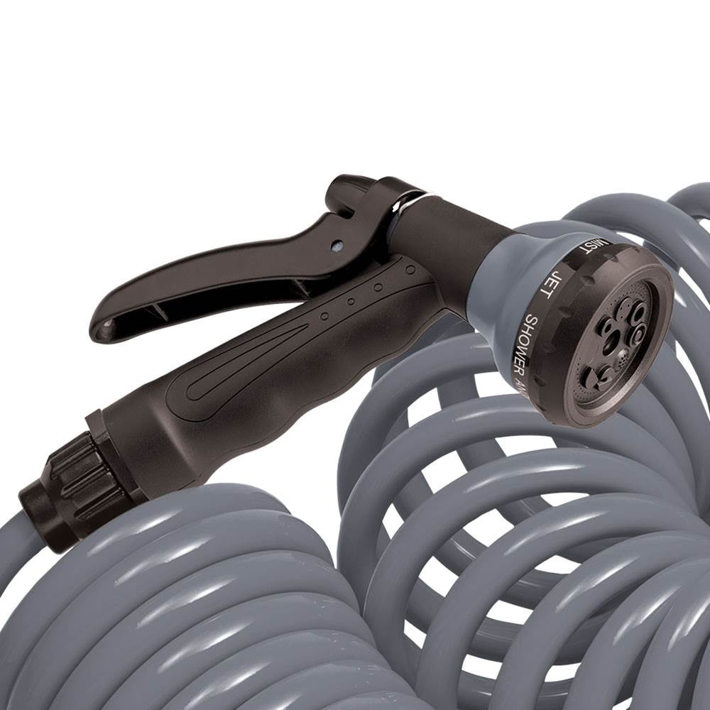 Orbit 50' Gray Coil Hose w/8-Pattern Plastic Nozzle