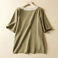 thumbnail image 5 of Wycnly Womens Tops Dressy Casual Loose Fit Irregular Side Slit Cotton Linen Fashion Pullover Shirts Summer Short Sleeve Round Neck Tops Leaves Print Blouse Army Green XXL, 5 of 5