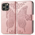 thumbnail image 2 of Wallet Case for iPhone 16 Pro,Women Folio PU Leather Case Wrist Strap Card Slots Holder Purse Embossed Butterfly Flower Stand Magnetic Closure Flip Full-Body Protective Case,Rosegold, 2 of 12
