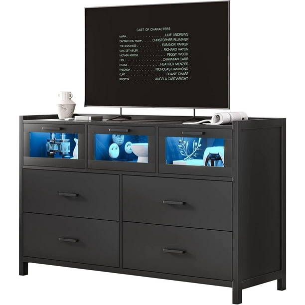 EPHEX Black Dresser for Bedroom,7 Drawer Dressers with LED Lights