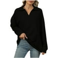 thumbnail image 2 of CLOISE Sweatshirt Women Solid Color Pullover Sweatshirts Lapel V Neck Long Sleeve Hoodies Shirts Black Drop Shoulder Tops Fall Trendy Preppy Outfits S, 2 of 5
