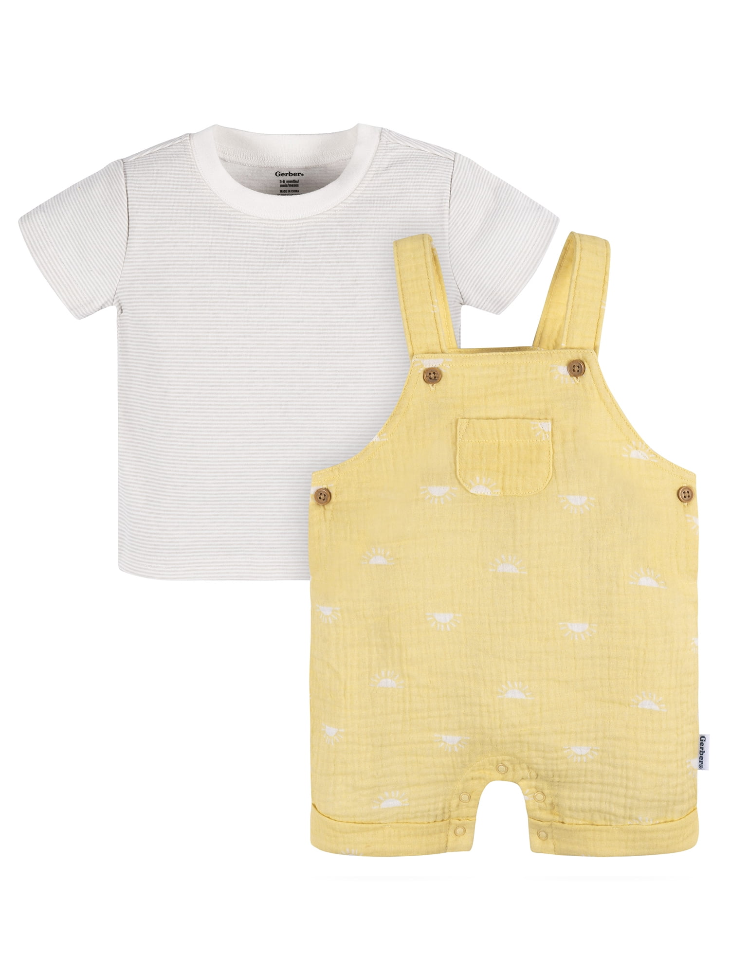 Gerber Baby Neutral T-Shirt and Romper Outfit Set, 2-Piece, Sizes Newborn - 24 Months