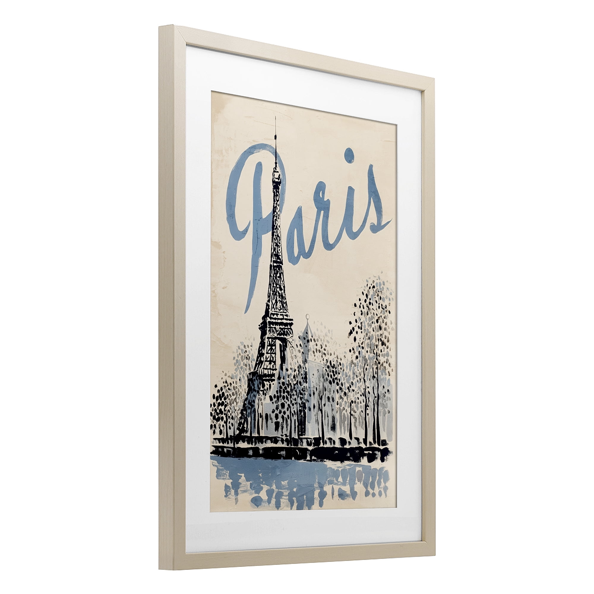 Stupell Industries Blue & Beige Paris Travel Birch Framed Print Under Glass, design by Annabelle Hall