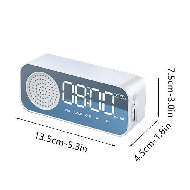 Bluetooth Alarm Clock For Bedroom With Mirror LED Display Digital Clock Speaker And Built In 1200 mAh Rechargeable Battery